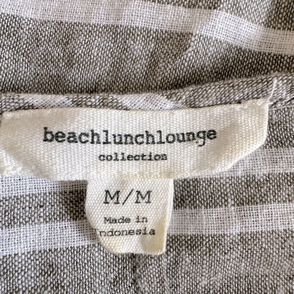 Beach Lunch Lounge linen blend boxy striped top with side tie grey white Medium - Picture 9 of 10